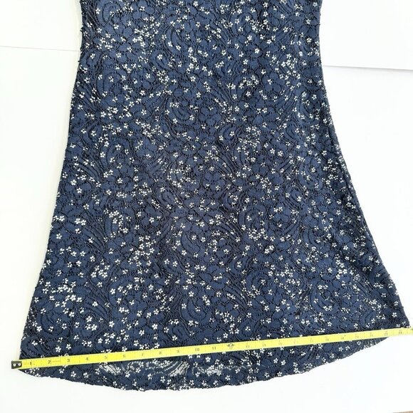 Floral Lace Dress Schoolgirl Dark Academia Navy And White Full Lined XS Stretchy - Picture 9 of 13